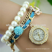 2014 moda diamante âncora âncora e shambala grânulos pérola pulseira relógio chinês barato